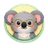 Cute cartoon otter face avatar in flat paper-cutout style, layered colored shapes, friendly expression, circular icon